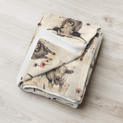 Girl Grunge Country Highland Cow Pattern Throw Blanket | 2 Sizes