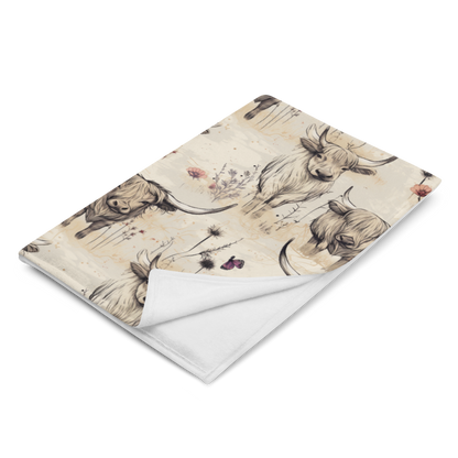 Girl Grunge Country Highland Cow Pattern Throw Blanket | 2 Sizes