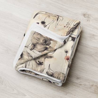 Girl Grunge Country Highland Cow Pattern Throw Blanket | 2 Sizes